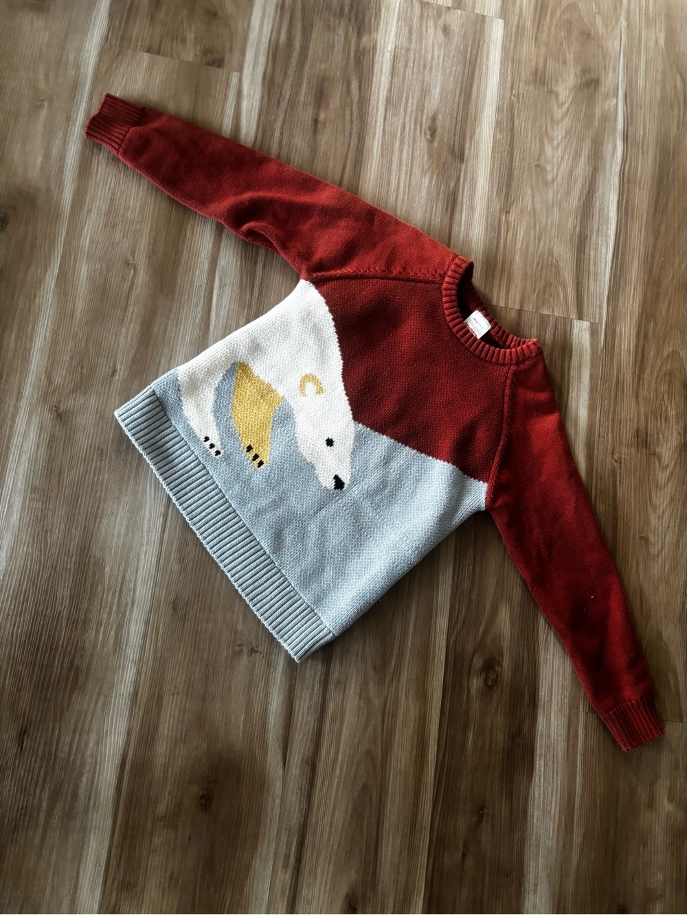 Kids Colorblock Polar Bear Sweater - Red, Light Blue, Yellow